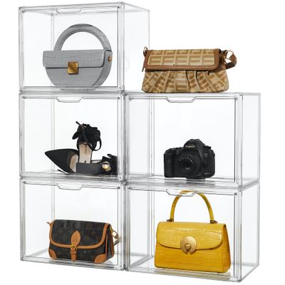 Attelite Purse Organizer for Closet, 5 Pack X-Large Handbags Storage Organizer,Stackable Storage Bins for Collectibles, Cosmetic,Heels
