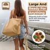 VeraMia Canvas Grocery Bag 3pc Jumbo Set with Real Pockets, Long Shoulder Strap and Short Handle. Reusable Shopping Bags for Groceries Heavy Duty, Foldable, Washable, Grocery Tote Bag (Light Brown) view 2