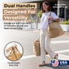 VeraMia Canvas Grocery Bag 3pc Jumbo Set with Real Pockets, Long Shoulder Strap and Short Handle. Reusable Shopping Bags for Groceries Heavy Duty, Foldable, Washable, Grocery Tote Bag (Light Brown) view 3