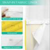 No Hook Shower Curtains with Snap in Liner, Yellow Waterproof Fabric Shower Curtain, Pure Yellow Solid Color Simple Minimalism Art Double Layers & See-Through Top Window Bathroom Curtains 60''x72'' view 3