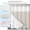 PIEPLE No Hook Shower Curtains with Snap in Liner, Boho Beige Stripes Waterproof Fabric Shower Curtain, Modern Bohemian Art Texture Double Layers & See-Through Top Window Bathroom Curtains 72''x84'' view 2