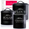 noonberry Kitchen Canisters for Countertop 3-Piece Airtight Canister Set for the Kitchen Counter with Utensil Holder Flour Sugar Containers Matte Black Finish view 1