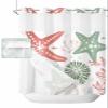 No Hook Shower Curtains with Snap in Liner, Green Orange Coral Waterproof Shower Curtain, Spring Summer Coastal Starfish Beach Nautical Conch Double Layers See-Through Top Window Bath Curtains 72x78 view 1