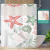 No Hook Shower Curtains with Snap in Liner, Green Orange Coral Waterproof Shower Curtain, Spring Summer Coastal Starfish Beach Nautical Conch Double Layers See-Through Top Window Bath Curtains 72x78 view 2