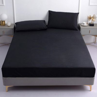 KECAPTY Fitted Sheet Full Mattress,Solid Color Polyester Fiber Brushed Waterproof Bedding Sheets, Elderly Kids Urine-Proof Mattress Protector,Black,160 * 200cm+30cm (3pcs)