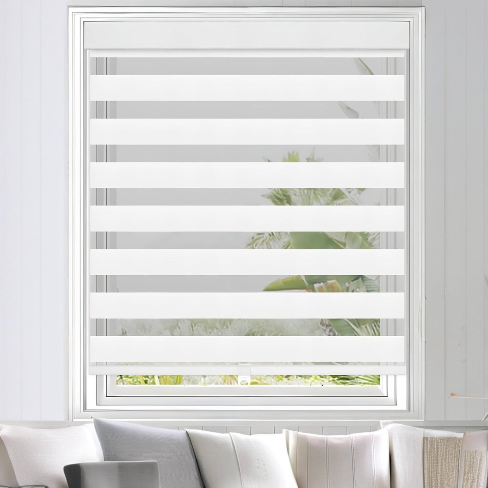 Cordless Zebra Blinds Zebra Window Blinds, Shades for Living Room, Bedroom, Kitchen, Dining Room, Office, Bathroom, Outdoor White 35" Wx 95" H