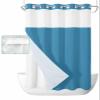 No Hook Shower Curtains with Snap in Liner, Wave Blue Waterproof Fabric Shower Curtain, Pure Blue Solid Color Simple Minimalism Art Double Layers & See-Through Top Window Bathroom Curtains 36''x72'' view 1