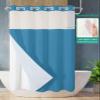 No Hook Shower Curtains with Snap in Liner, Wave Blue Waterproof Fabric Shower Curtain, Pure Blue Solid Color Simple Minimalism Art Double Layers & See-Through Top Window Bathroom Curtains 36''x72'' view 2