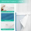 No Hook Shower Curtains with Snap in Liner, Wave Blue Waterproof Fabric Shower Curtain, Pure Blue Solid Color Simple Minimalism Art Double Layers & See-Through Top Window Bathroom Curtains 36''x72'' view 3