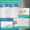 No Hook Shower Curtains with Snap in Liner, Wave Blue Waterproof Fabric Shower Curtain, Pure Blue Solid Color Simple Minimalism Art Double Layers & See-Through Top Window Bathroom Curtains 36''x72'' view 4