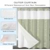 No Hook Shower Curtains with Snap in Liner, Boho Sage Green Stripes Waterproof Fabric Shower Curtain, Modern Bohemian Art Texture Double Layers & See-Through Top Window Bathroom Curtains 60''x72'' view 2