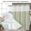 No Hook Shower Curtains with Snap in Liner, Boho Sage Green Stripes Waterproof Fabric Shower Curtain, Modern Bohemian Art Texture Double Layers & See-Through Top Window Bathroom Curtains 60''x72'' view 4