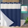 No Hook Shower Curtains with Snap in Liner, Navy Blue Waterproof Fabric Shower Curtain, Pure Blue Solid Color Simple Minimalism Art Double Layers & See-Through Top Window Bathroom Curtains 60''x72'' view 2