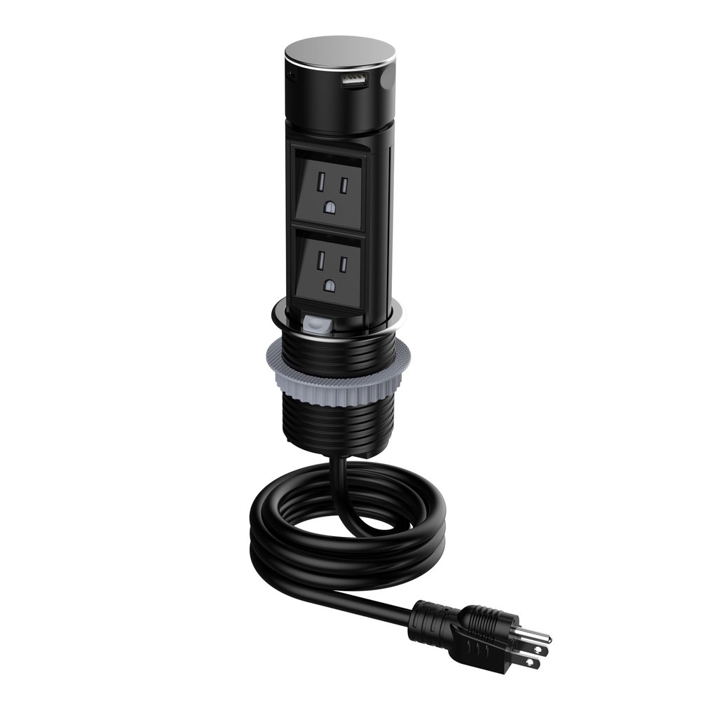 Link2Home Pop Up Outlet with 2 AC Power Outlets, 2 USB A/C Ports, 2.4A Fast Charge, Splash Resistant, Stainless Steel Retractable Socket for Kitchen Counter or Desk