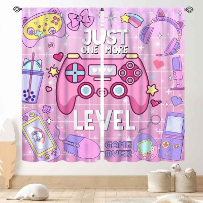 Gamer Curtains for Girls Boys Room, Cute Pink Gaming Controller Anime Gamer Window Drapes for Kids Teens Living Room Bedroom Playroom Decor Gamepad Video Game Room 2 Panels, 84"x63" Inch