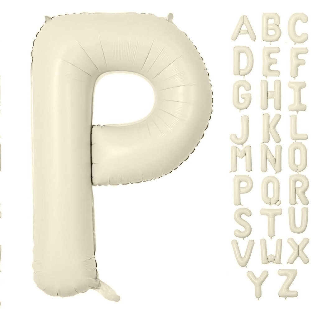 YUNSHANGMO Letter balloons 40 Inch Cream White Alphabet Balloons Beige Giant Foil for Wedding, Birthday, Bridal or Baby Shower Party Letter P Balloon