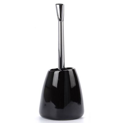 KOOFUR Toilet Brush Holder Toilet Brush,Plastic Plating Handle Hidden Compact Toilet Brush Bright Glazed Ceramic BaseToilet Brush for Bathroom Restroom Deep Cleaning Toilet Brush Holders(B)