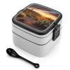 BTCOWZRV All-in-One Bento Box Stackable Leak-Proof Lunch Box With Carry Handle 2 Layer Portable Meal Prep Container Cactus Desert Sunset Lunchbox with Utensils for Dining Out Work view 1
