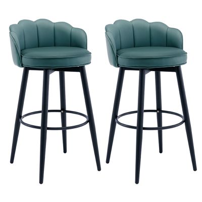 SXRLBM 360 Swivel Bar Stools Set of 2, Modern Pu Leather Counter Height Bar Stools with Back, Armless Bar Chairs for Pub Kitchen Dining Room(Blue-green,62cm), 342345
