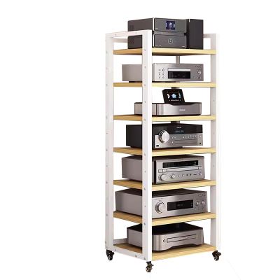 BYZOMU 7 Tier 55 Inch Tall Audio Equipment Rack Rolling Cart, Large Stereo Cabinets Turntable Record Player Shelf AV Media Tower with Storage, Office Home Bedroom Living Room(White)