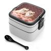 BTCOWZRV All-in-One Bento Box Stackable Leak-Proof Lunch Box With Carry Handle 2 Layer Portable Meal Prep Container Pomeranians Puppies And Point Lunchbox with Utensils for Dining Out Work, Black view 1