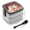 BTCOWZRV All-in-One Bento Box Stackable Leak-Proof Lunch Box With Carry Handle 2 Layer Portable Meal Prep Container Pomeranians Puppies And Point Lunchbox with Utensils for Dining Out Work, Black view 2