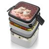 BTCOWZRV All-in-One Bento Box Stackable Leak-Proof Lunch Box With Carry Handle 2 Layer Portable Meal Prep Container Pomeranians Puppies And Point Lunchbox with Utensils for Dining Out Work, Black view 4