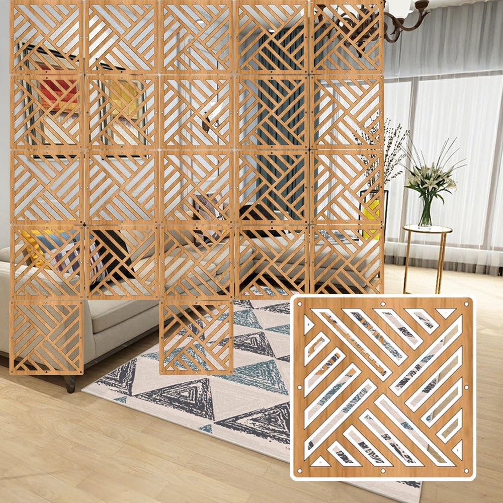 Room Divider Privacy Screen Living Room Divider/Privacy Wall, Commercial Hotels Gold Wood Temporary Separators Kit for Home Decor, Lightweight Hanging Board DIY Panel Screens Partition for Doorway/Doo