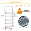 4 5 Tiers Commercial Retail Rack Display Stand, Supermarket Snack Shelf with 10 Hooks, Metal Chip Bag Holder with Guardrail for Home/ Kitchen/ Pantry/ Convenience Stores(5 Tier Black,L 60cm/23.6in) view 3