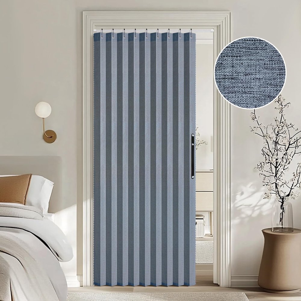 MIULEE Accordion Style Magnetic Folding Door Curtains for Doorways/Closet, Room Divider Pleated Drapes with Hooks for Interior Living Room/Bedroom/Open Closet, Blue, W39 x L78 inches, 1 Panel