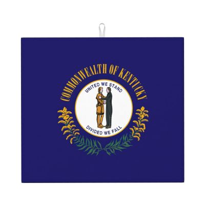 NOUZU Kentucky State Flag Print Dish Drying Mat, Microfiber Kitchen Counter Mat, Slip Resistant Dishwashing Mat 16x18in, Black