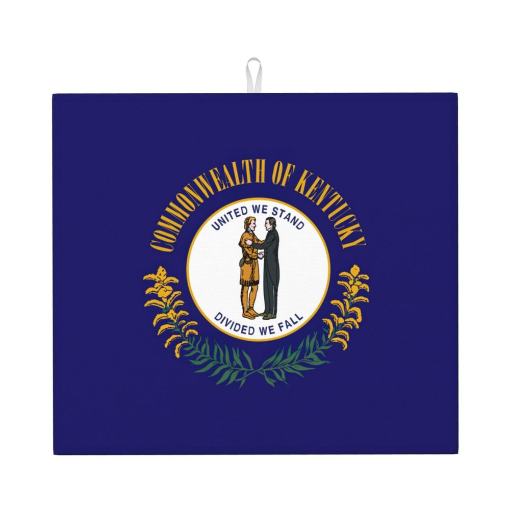 NOUZU Kentucky State Flag Print Dish Drying Mat, Microfiber Kitchen Counter Mat, Slip Resistant Dishwashing Mat 16x18in, Black