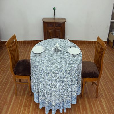 110 Inches Round Hand Block Printed Cotton Tablecloth, Blue Green Floral Table Cloths Washable, Indian Table Linen for Valentine Gifts Home Decor Dinning Outdoor