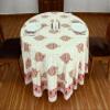 60 Inches Round Hand Block Printed Cotton Tablecloth, White Red Floral Table Cloths Washable, Indian Table Linen for Valentine Gifts Home Decor Dinning Outdoor view 1