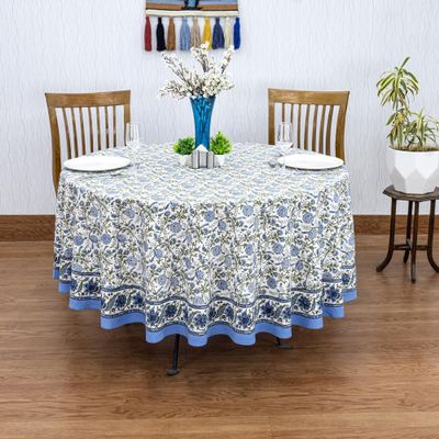 60 Inches Round Hand Block Printed Cotton Tablecloth, Green Red Floral Table Cloths Washable, Indian Table Linen for Dinning Home Decor Outdoor Thanksgiving
