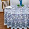 60 Inches Round Hand Block Printed Cotton Tablecloth, White Purple Floral Table Cloths Washable, Indian Table Linen for Valentine Gifts Home Decor Dinning Outdoor view 2