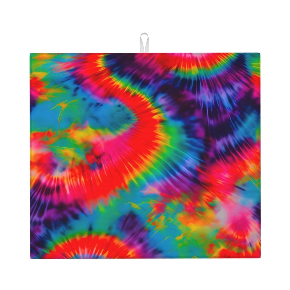 NOUZU Colorful Tie Dye Pattern Print Dish Drying Mat, Microfiber Kitchen Counter Mat, Slip Resistant Dishwashing Mat 16x18in, Black