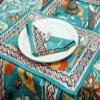 60 Inches Round Hand Block Printed Cotton Tablecloth, Blue White Floral Table Cloths Washable, Indian Table Linen for Valentine Gifts Home Decor Dinning Outdoor view 3