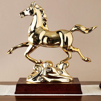 SecondWinterDJ Electroplating Horse Statue Table Sculpture, Gold Pegasus Standing Cloud Figures Animal Figurines Home Dcor, Desktop Art Ornament for Home Office (Gold-smallhorse)