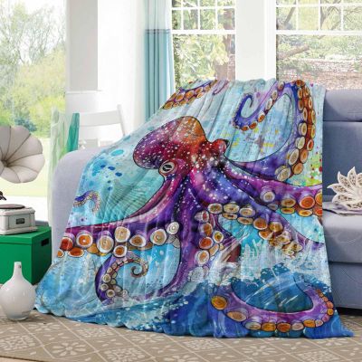 Flannel Fleece Blanket Nautical Ocean Sea Monster Octopus Soft Decorative Lightweight Throw Blanket for Bed/Couch/Sofa/Office/Camping Coastal Gradient Sealife Art 40"x50"