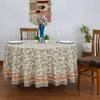 72 Inches Round Hand Block Printed Cotton Tablecloth, Green Yellow Floral Table Cloths Washable, Indian Table Linen for Valentine Gifts Home Decor Dinning Outdoor view 1