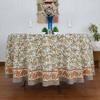 72 Inches Round Hand Block Printed Cotton Tablecloth, Green Yellow Floral Table Cloths Washable, Indian Table Linen for Valentine Gifts Home Decor Dinning Outdoor view 3