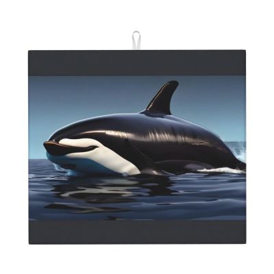 Orca Killer Whale Print Print Dish Drying Mat, Microfiber Kitchen Counter Mat, Slip Resistant Dishwashing Mat 16x18in