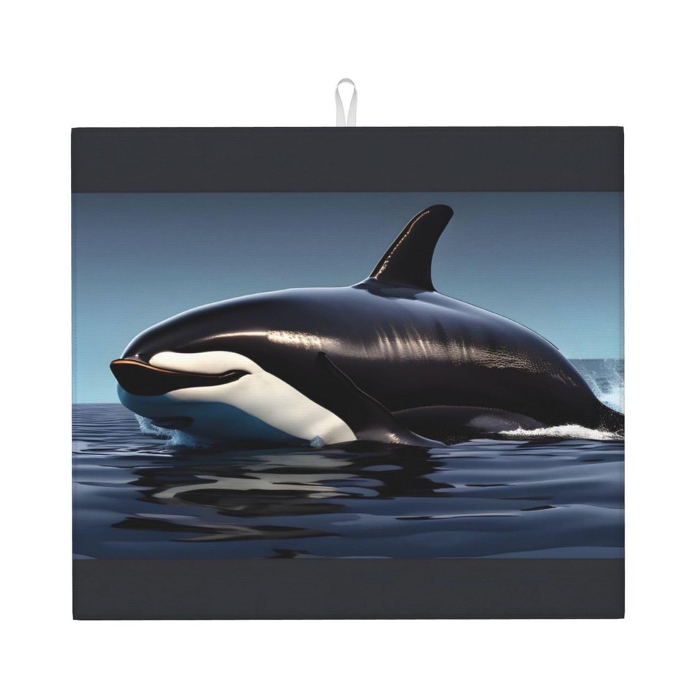 Orca Killer Whale Print Print Dish Drying Mat, Microfiber Kitchen Counter Mat, Slip Resistant Dishwashing Mat 16x18in