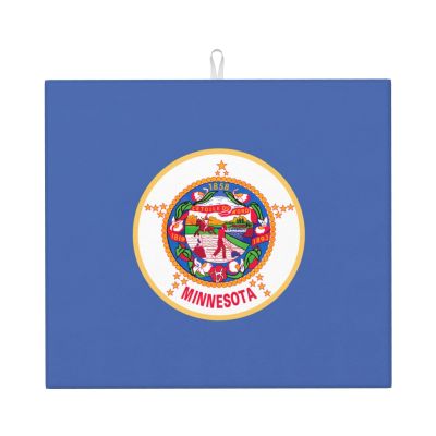 NOUZU Minnesota State Flag Print Dish Drying Mat, Microfiber Kitchen Counter Mat, Slip Resistant Dishwashing Mat 16x18in, Black