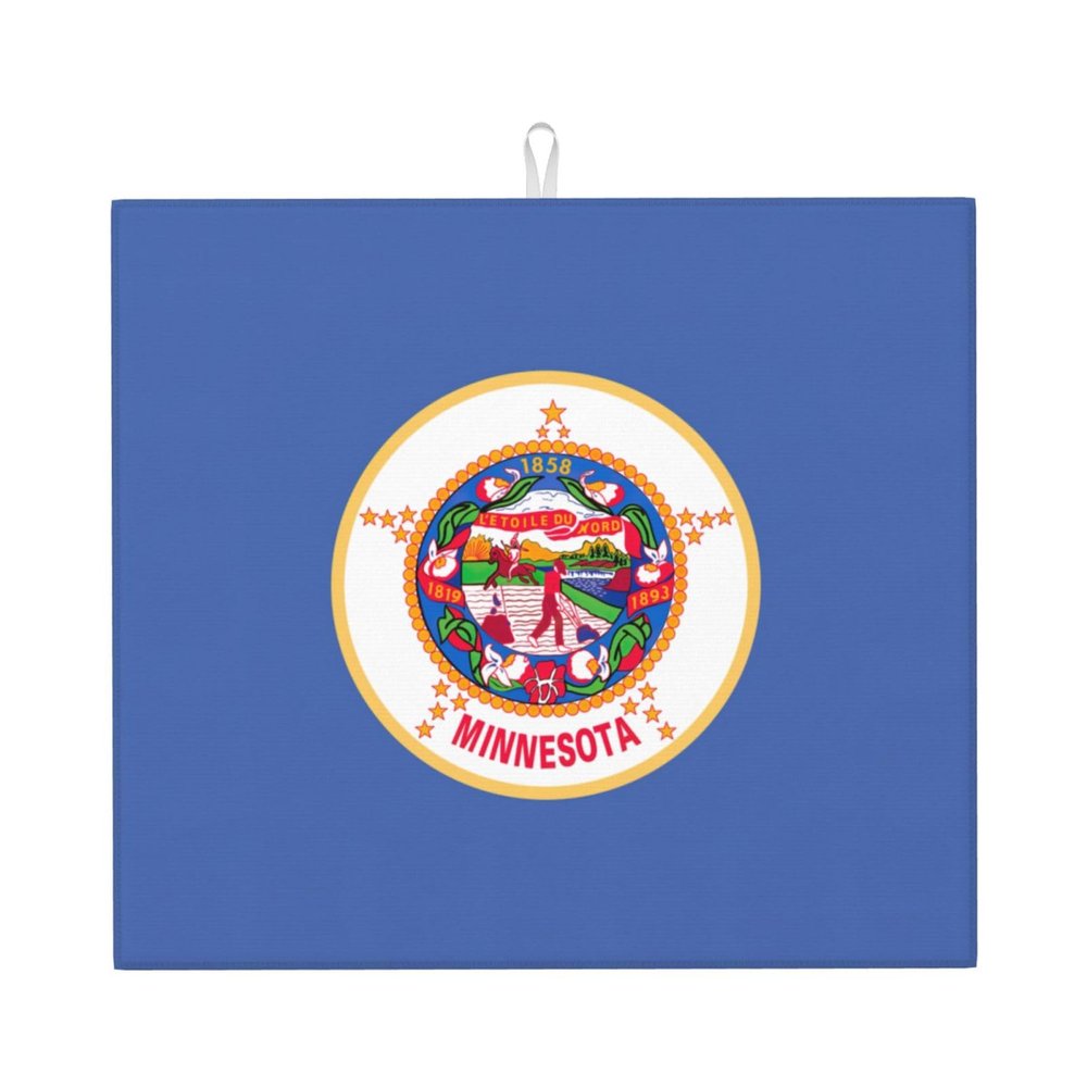 NOUZU Minnesota State Flag Print Dish Drying Mat, Microfiber Kitchen Counter Mat, Slip Resistant Dishwashing Mat 16x18in, Black