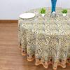 60 Inches Round Hand Block Printed Cotton Tablecloth, Orange Blue Floral Table Cloths Washable, Indian Table Linen for Dinning Home Decor Outdoor Thanksgiving view 2
