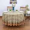 60 Inches Round Hand Block Printed Cotton Tablecloth, Orange Blue Floral Table Cloths Washable, Indian Table Linen for Dinning Home Decor Outdoor Thanksgiving view 4