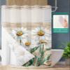 Botanical No Hook Shower Curtain with Snap in Liner Waterproof Fabric Shower Curtain Set for Bathroom Spring White Daisy Floral Wood Grain Brown Shower Curtain with See Through Top Window 72"x72" view 2