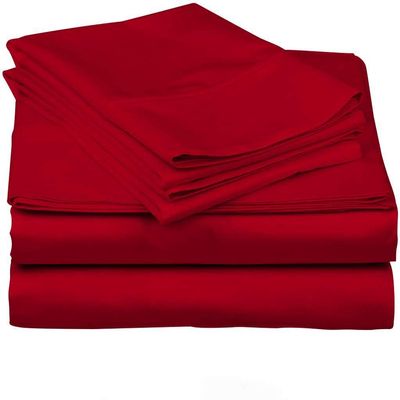 Reliable Home True Luxury 1000-Thread-Count 100% Egyptian Cotton Bed Sheets, 4-Pc Queen Red Sheet Set, Single Ply Long-Staple Yarns, Sateen Weave, Fits Mattress Upto 18'' Deep Pocket